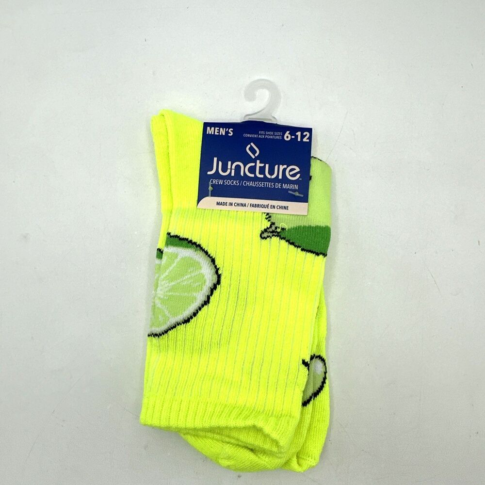 Lime Neon Socks Mens Crew Shoe Size 6-12 Novelty Lyme Awareness NEW